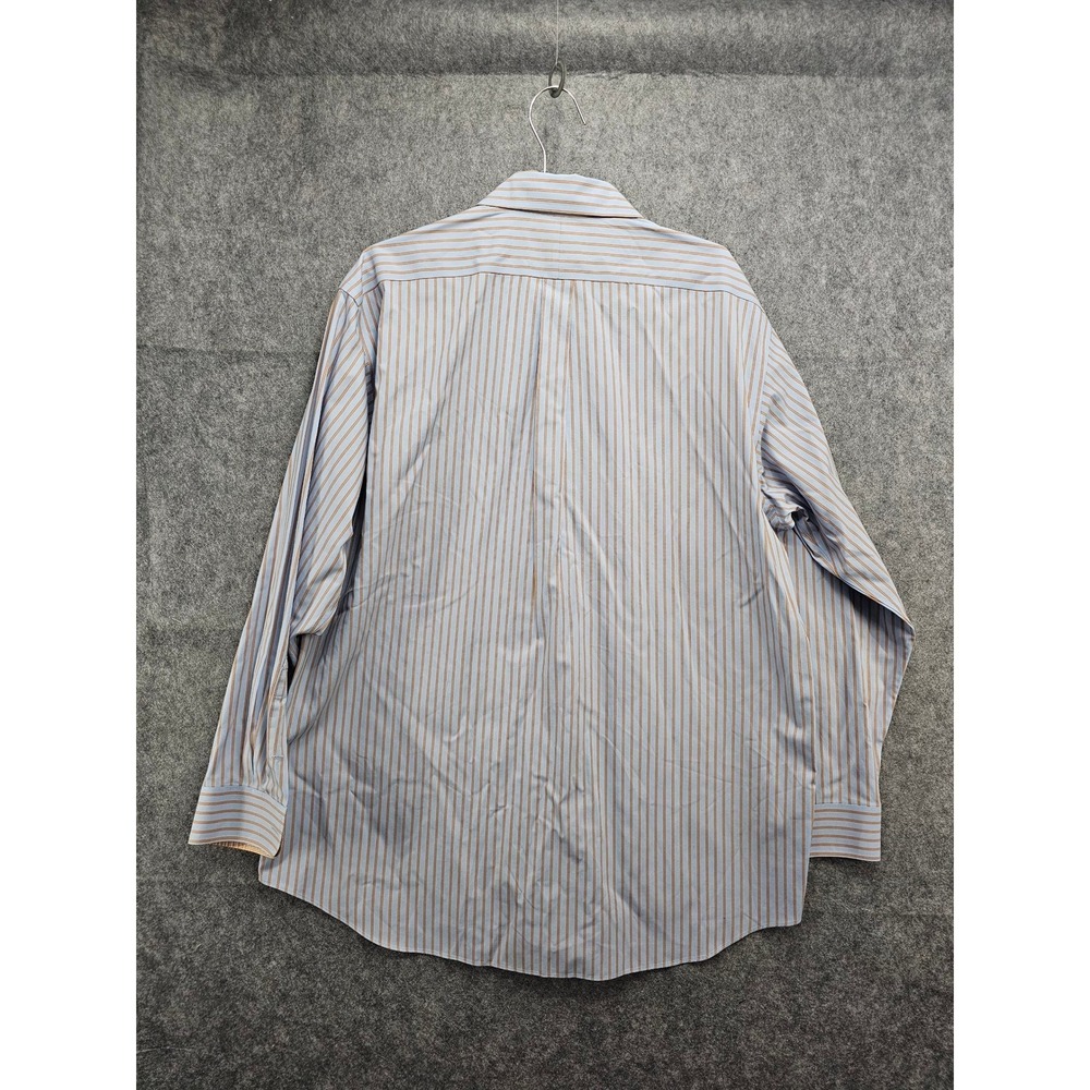Paul Fredrick Mens Blue Orange Striped Non-Iron Cotton Dress Shirt 17.5-35 - Picture 8 of 9